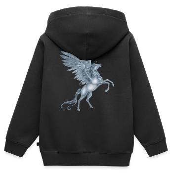 Pegasus Aufzucht - Kinder Premium Organic Zip Hoodie - Schwarz - Hinten - AI Model Kid Male (0cm)