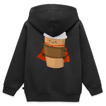 Café Superhero Superhero Superpower Café - Sweat Premium à capuche zippé enfant bio - noir - Dos - AI Model Kid Male (0cm)
