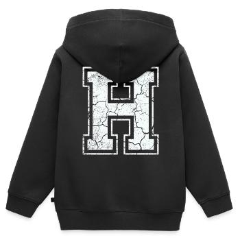 Un caractère H dans blanc in Used Look - Sweat Premium à capuche zippé enfant bio - noir - Dos - AI Model Kid Male (0cm)