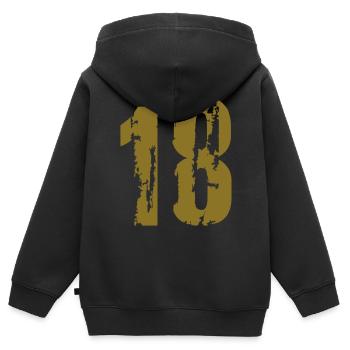 18 - Nummer - Kinder Premium Organic Zip Hoodie - Schwarz - Hinten - AI Model Kid Male (0cm)