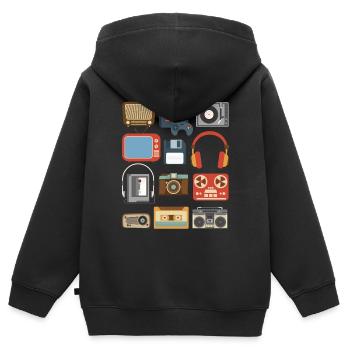 Cadeau de fête Gadgets Vintage des années 90 - Sweat Premium à capuche zippé enfant bio - noir - Dos - AI Model Kid Male (0cm)