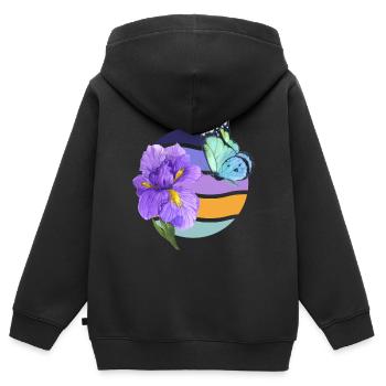 Schöner Schmetterling mit Blume und Wellenmuster - Kinder Premium Organic Zip Hoodie - Schwarz - Hinten - AI Model Kid Male (0cm)