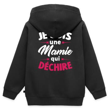 Je Suis Une Mamie Qui Déchire - Sweat Premium à capuche zippé enfant bio - noir - Dos - AI Model Kid Male (0cm)