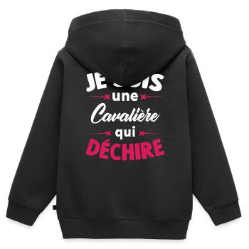 Je Suis Une Cavalière Qui Déchire - Sweat Premium à capuche zippé enfant bio - noir - Dos - AI Model Kid Male (0cm)