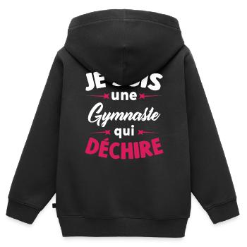 Je Suis Une Gymnaste Qui Déchire - Sweat Premium à capuche zippé enfant bio - noir - Dos - AI Model Kid Male (0cm)