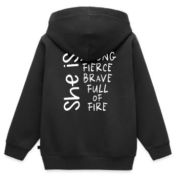 She Is Strong Fierce Brave Full Of Fire - Kids Premium Organic Zip-up Hoodie - black - Back - AI Model Kid Male (0cm)