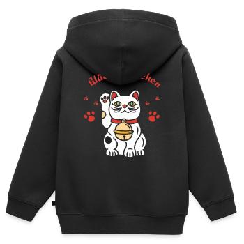 Glückskätzchen-süßes Winkekatzedesign - Kinder Premium Organic Zip Hoodie - Schwarz - Hinten - AI Model Kid Male (0cm)