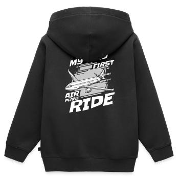 Vol du premier vol de l’avion - Sweat Premium à capuche zippé enfant bio - noir - Dos - AI Model Kid Male (0cm)