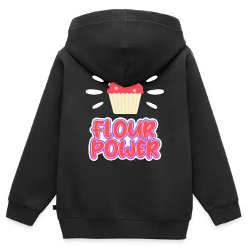Flour Power – Gâteau Farine De Blé Tendre Cupcake - Sweat Premium à capuche zippé enfant bio - noir - Dos - AI Model Kid Male (0cm)