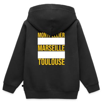 Ville étudiante Montpellier Toulouse Marseille - Sweat Premium à capuche zippé enfant bio - noir - Dos - AI Model Kid Male (0cm)