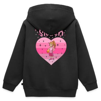 Herz Liebe Sport Basketball Mädchen 7. Geburtstag - Kinder Premium Organic Zip Hoodie - Schwarz - Hinten - AI Model Kid Male (0cm)