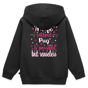 Hund Leben ohne Mops möglich aber sinnlos - Kinder Premium Organic Zip Hoodie - Schwarz - Hinten - AI Model Kid Male (0cm)