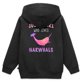 Narval Baleine Océan Narvals Baleines Baleines Baleines - Sweat Premium à capuche zippé enfant bio - noir - Dos - AI Model Kid Male (0cm)