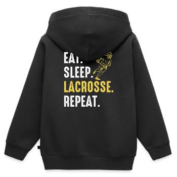 Lacrosse Sport Lacrosse Spieler - Kinder Premium Organic Zip Hoodie - Schwarz - Hinten - AI Model Kid Male (0cm)
