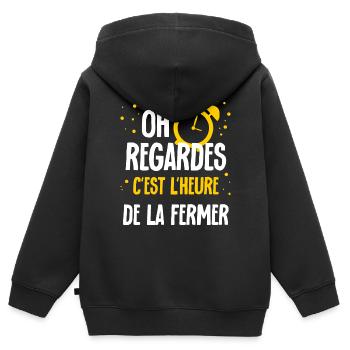 c est l heure de la fermer - humour sarcasme - Sweat Premium à capuche zippé enfant bio - noir - Dos - AI Model Kid Male (0cm)