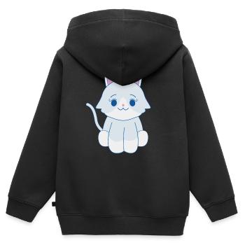 Chat blanc - Sweat Premium à capuche zippé enfant bio - noir - Dos - AI Model Kid Male (0cm)