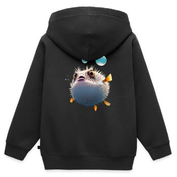 Puffer fish puffer fish Fish Ocean animal - Kids Premium Organic Zip-up Hoodie - black - Back - AI Model Kid Male (0cm)