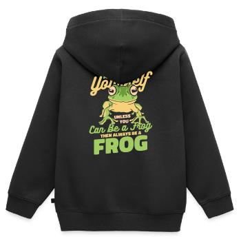 Crapaud grenouille - Sweat Premium à capuche zippé enfant bio - noir - Dos - AI Model Kid Male (0cm)