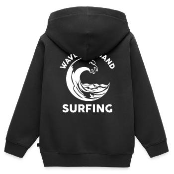 Surfing Surfboard Surfer Geschenkidee - Kinder Premium Organic Zip Hoodie - Schwarz - Hinten - AI Model Kid Male (0cm)
