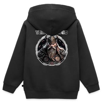 Wikingerblut, Odin Nordischer Gott erwartet uns in Walhalla - Kinder Premium Organic Zip Hoodie - Schwarz - Hinten - AI Model Kid Male (0cm)