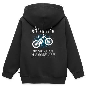 accro à mon vélo - Sweat Premium à capuche zippé enfant bio - noir - Dos - AI Model Kid Male (0cm)