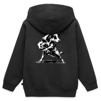 Milchkuh spielt American Football | Rinderwahnsinn - Kinder Premium Organic Zip Hoodie - Schwarz - Hinten - AI Model Kid Male (0cm)