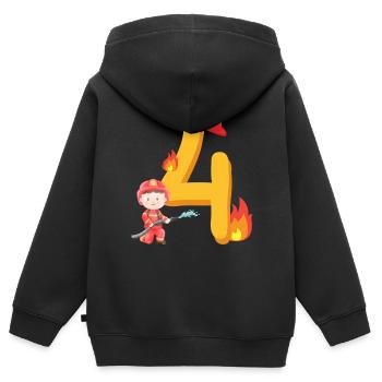 Quatrième anniversaire Extinction d’incendie des pompiers pour le 4e anniversaire - Sweat Premium à capuche zippé enfant bio - noir - Dos - AI Model Kid Male (0cm)