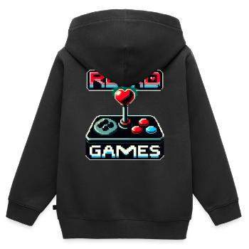 Retro-Spiele Leidenschaft - Kinder Premium Organic Zip Hoodie - Schwarz - Hinten - AI Model Kid Male (0cm)