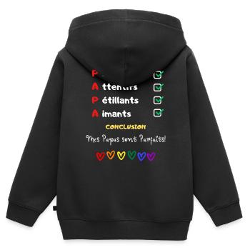 Mes papas sont parfaits message amour papas gays 1 - Sweat Premium à capuche zippé enfant bio - noir - Dos - AI Model Kid Male (0cm)