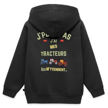 Ich kann nicht, ich habe meine Traktoren, die auf mich warten - Kinder Premium Organic Zip Hoodie - Schwarz - Hinten - AI Model Kid Male (0cm)