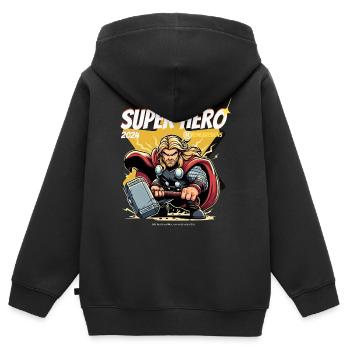 Super-héros - Sweat Premium à capuche zippé enfant bio - noir - Dos - AI Model Kid Male (0cm)