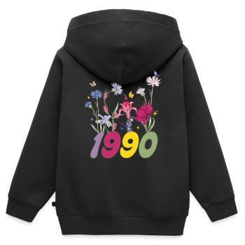 Geburtsjahr 1990 Wildblumen - Kinder Premium Organic Zip Hoodie - Schwarz - Hinten - AI Model Kid Male (0cm)