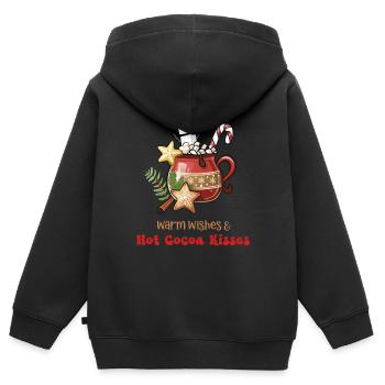 Hot Cacao, vœux chaleureux et baisers chauds au cacao - Sweat Premium à capuche zippé enfant bio - noir - Dos - AI Model Kid Male (0cm)