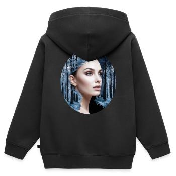 Beautiful woman combined with a forest scene - Kids Premium Organic Zip-up Hoodie - black - Back - AI Model Kid Male (0cm)