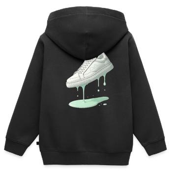 Schuhmit pastellgrüner Farbe runter fließend. - Kinder Premium Organic Zip Hoodie - Schwarz - Hinten - AI Model Kid Male (0cm)