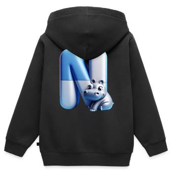 Niedliches Nilpferd auf dem Buchstaben N - Kinder Premium Organic Zip Hoodie - Schwarz - Hinten - AI Model Kid Male (0cm)