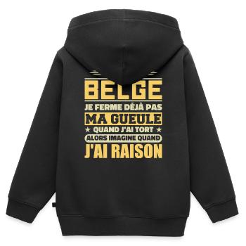 Je suis Belge - Je ferme pas ma gueule - Sweat Premium à capuche zippé enfant bio - noir - Dos - AI Model Kid Male (0cm)