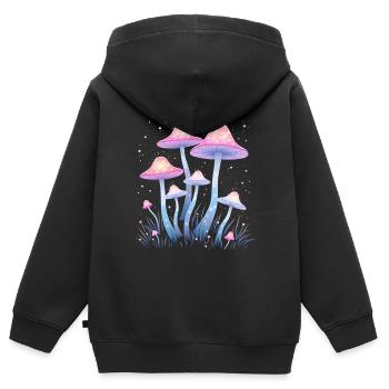 Champignons magiques dans la forêt enchantée - Sweat Premium à capuche zippé enfant bio - noir - Dos - AI Model Kid Male (0cm)