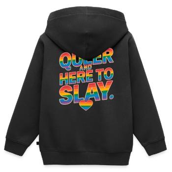 Queer And Here To Slay LGBTQ Gay Pride Month LGBT - Kinder Premium Organic Zip Hoodie - Schwarz - Hinten - AI Model Kid Male (0cm)