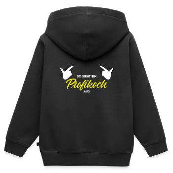 So sieht ein Profikoch aus lustiger Koch Spruch - Kinder Premium Organic Zip Hoodie - Schwarz - Hinten - AI Model Kid Male (0cm)