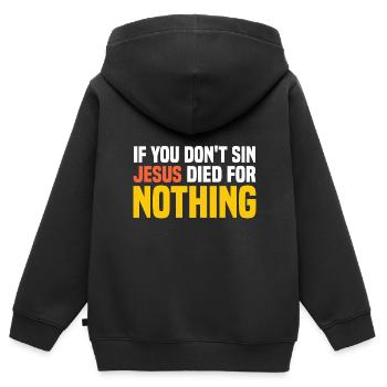 Athée - Sweat Premium à capuche zippé enfant bio - noir - Dos - AI Model Kid Male (0cm)