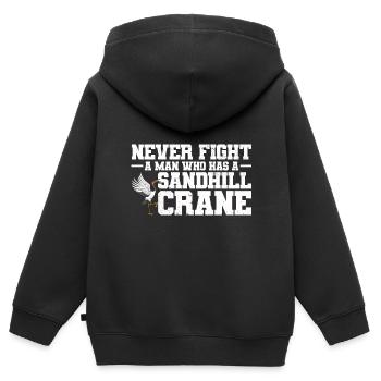 Kranich - Kinder Premium Organic Zip Hoodie - Schwarz - Hinten - AI Model Kid Male (0cm)