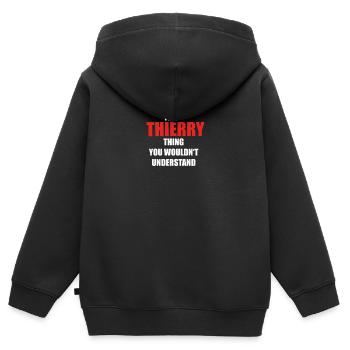 Cadeau ce Sá chose anniversaire comprendre THIERRY - Sweat Premium à capuche zippé enfant bio - noir - Dos - AI Model Kid Male (0cm)