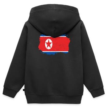 Roots Accueil Drapeau Corée du Nord .png - Sweat Premium à capuche zippé enfant bio - noir - Dos - AI Model Kid Male (0cm)