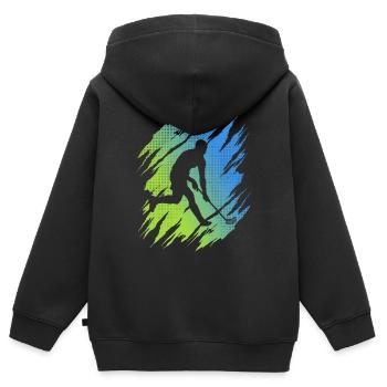 Floorball Player Floorball Player Floorball - Kids Premium Organic Zip-up Hoodie - black - Back - AI Model Kid Male (0cm)
