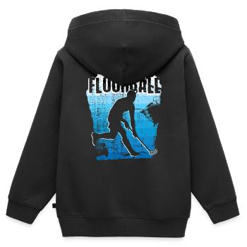 Joueur de floorball Floorballer Retro Floorball - Sweat Premium à capuche zippé enfant bio - noir - Dos - AI Model Kid Male (0cm)