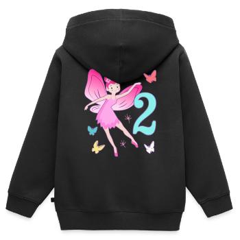Fée 2ème anniversaire fille 2 ans Petites fées - Sweat Premium à capuche zippé enfant bio - noir - Dos - AI Model Kid Male (0cm)