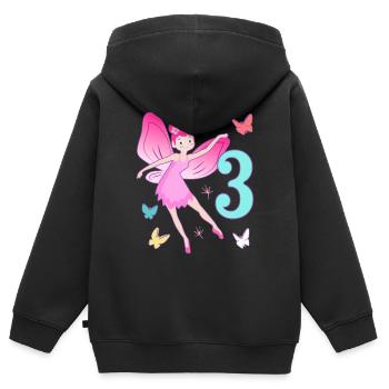 Fée 3ème anniversaire fille 3 ans Petites fées - Sweat Premium à capuche zippé enfant bio - noir - Dos - AI Model Kid Male (0cm)