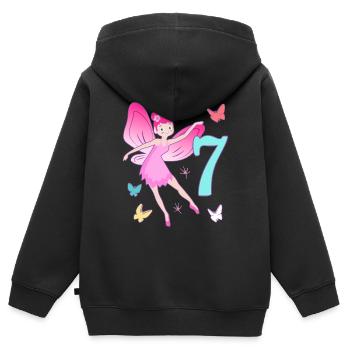 Fée 7ème anniversaire fille 7 ans Petites fées - Sweat Premium à capuche zippé enfant bio - noir - Dos - AI Model Kid Male (0cm)