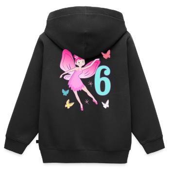 Fée 6ème anniversaire fille 6 ans Petites fées - Sweat Premium à capuche zippé enfant bio - noir - Dos - AI Model Kid Male (0cm)